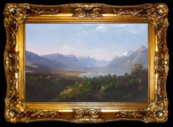 framed  August Ludwig Erhard Boll Blick auf den Genfer See, ta009-2